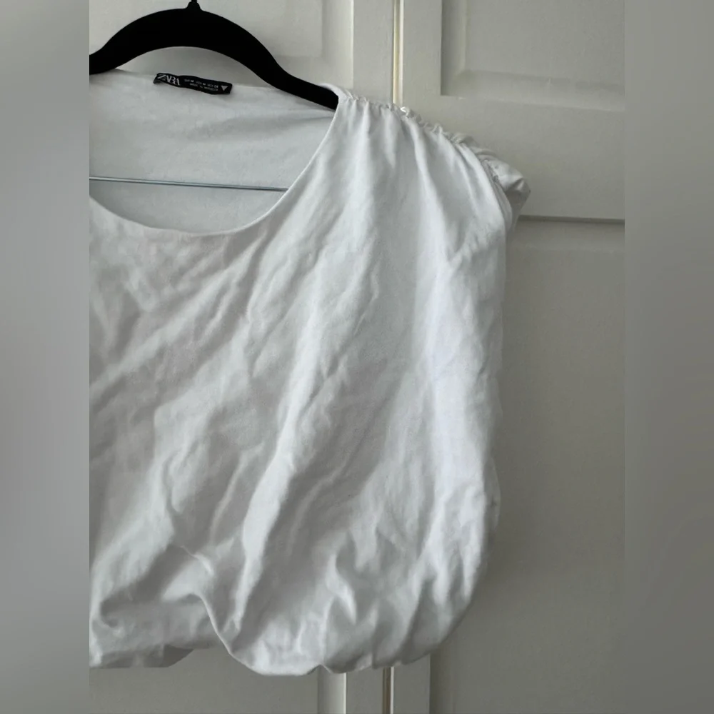 Zara White Cropped Top Structured Cotton Puff Shoulder Medium - Picture 4 of 10